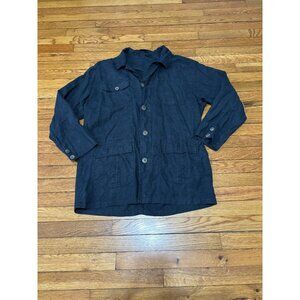 Chico's Design Womens 100% Linen Shirt Jacket Sz 1 (US 8) Black Button Up Pocket